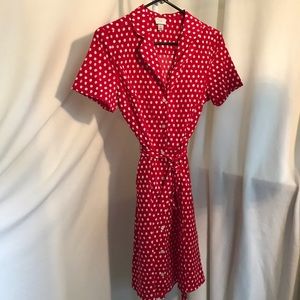 Red polka dot flare dress